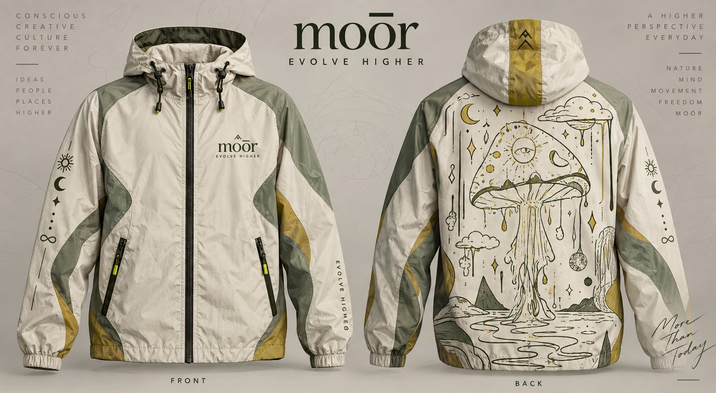 MOŌR Evolve Higher windbreaker, front and back